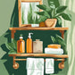 Botanical Bathroom Shelf paint by numbers kit, a wooden bathroom shelf with trailing plants, towels and amber bottles