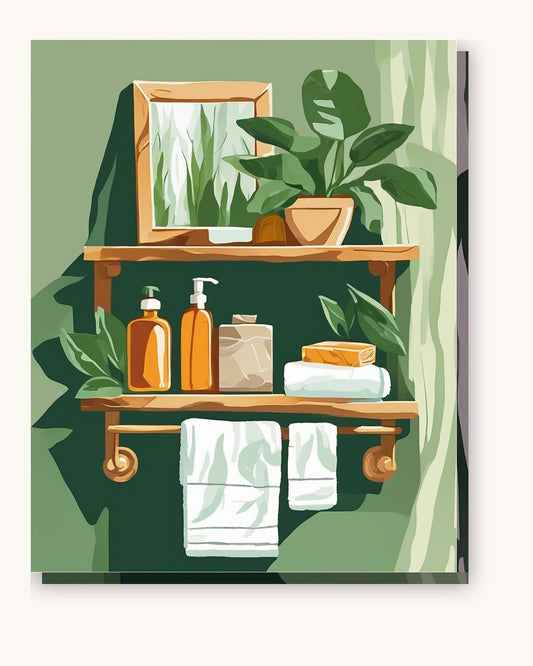 Botanical Bathroom Shelf paint by numbers kit on stretched canvas