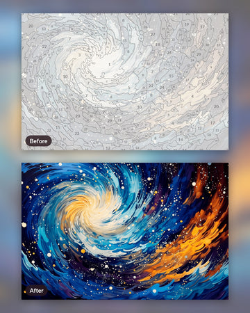 Brilliant Star Cloud paint by numbers kit, before and after