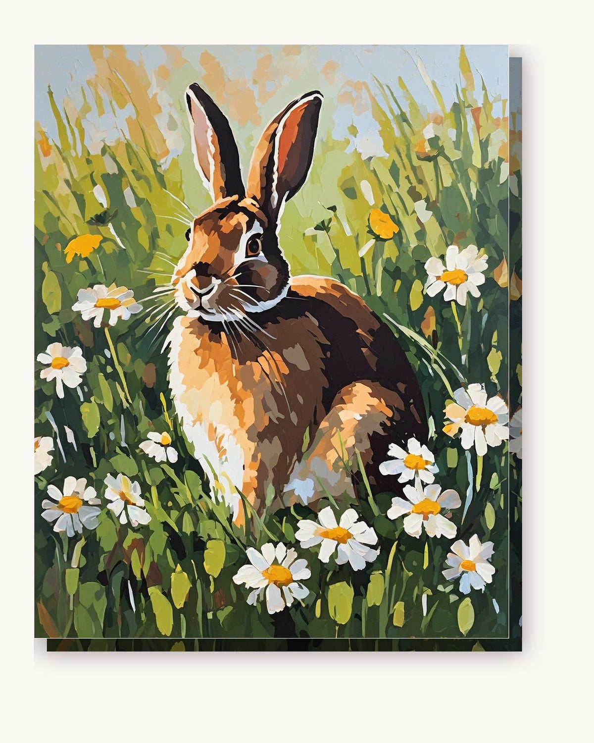 Brown Rabbit in the Daisy Meadow paint by numbers kit on stretched canvas