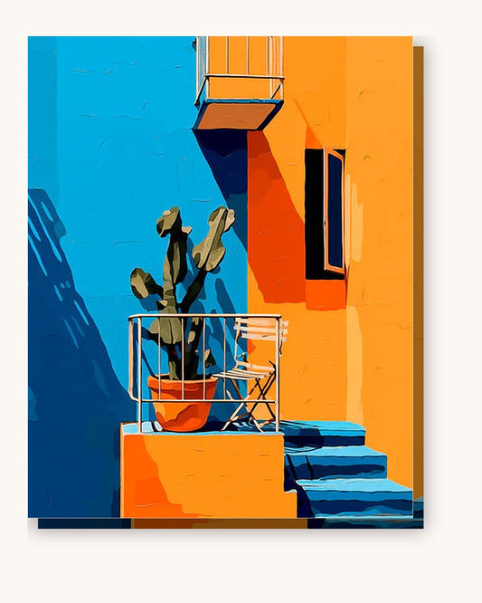 Balcony of Cacti paint by numbers kit on stretched canvas