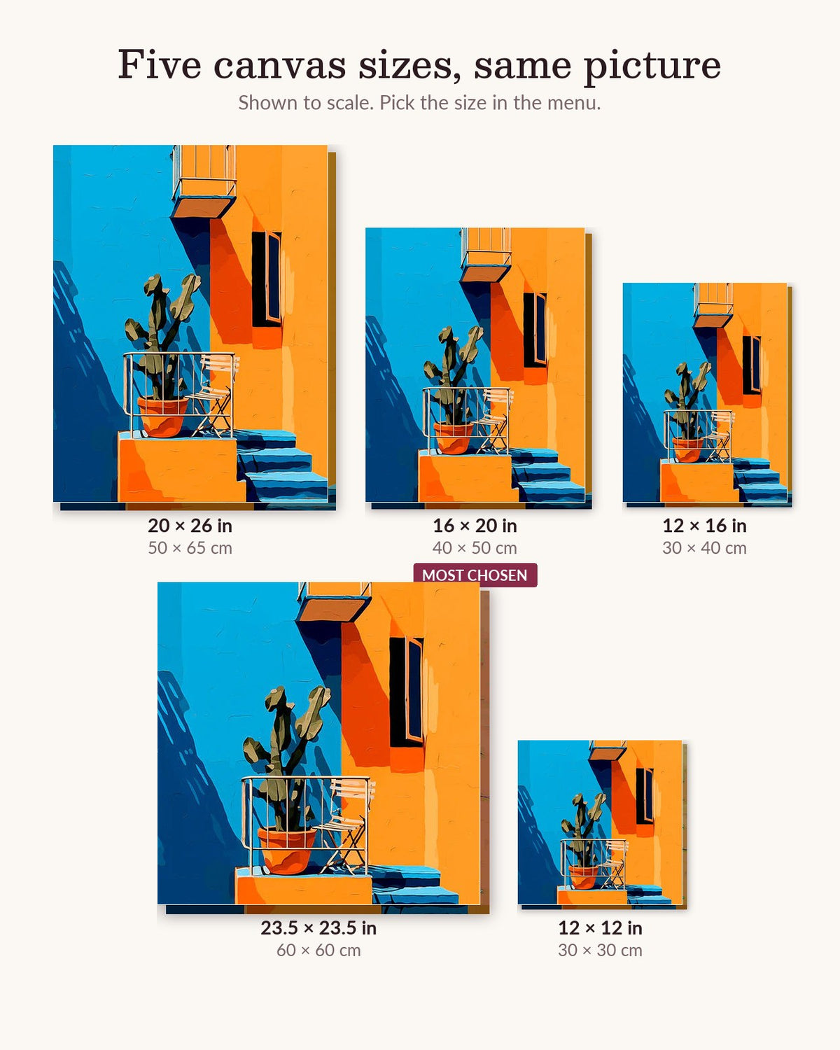 Balcony of Cacti canvas sizes from 12 x 12 to 23.5 x 23.5 inches
