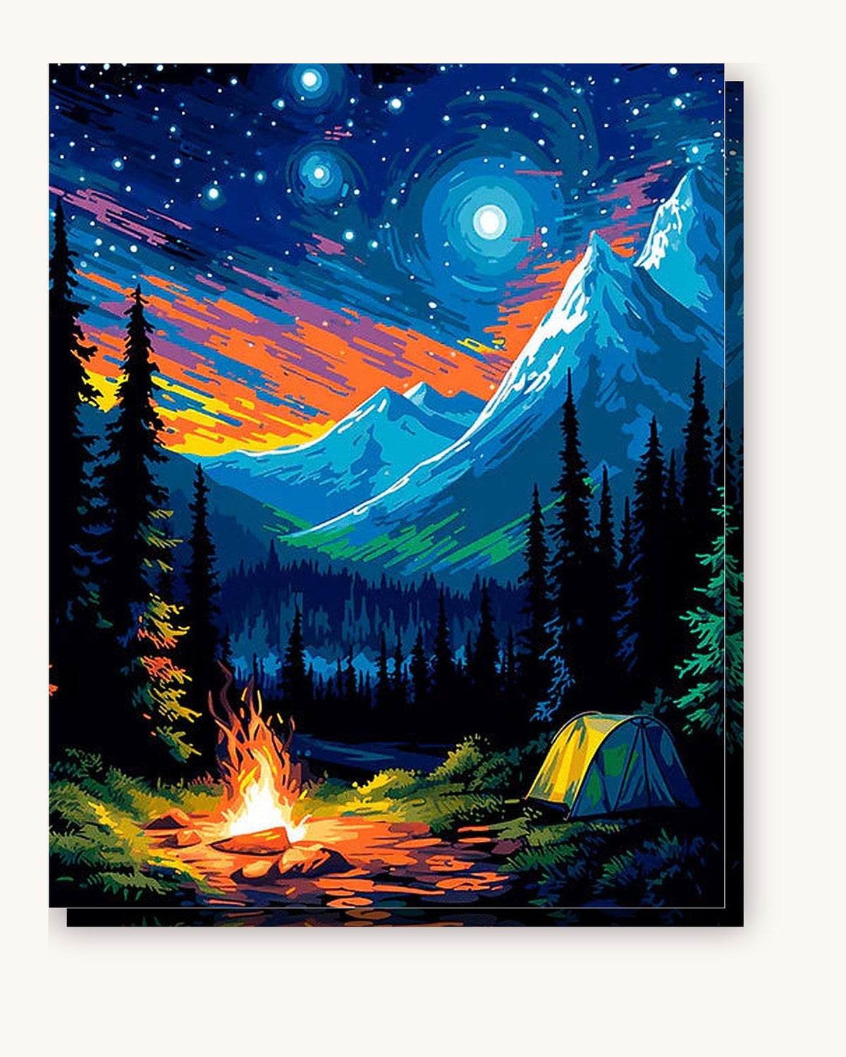 Camping in The Woods paint by numbers kit on stretched canvas