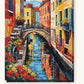 Canal Bridge with Bicycles and Flowers paint by numbers kit on stretched canvas