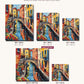 Canal Bridge with Bicycles and Flowers canvas sizes from 12 x 12 to 23.5 x 23.5 inches