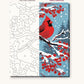 Cardinal in the Winter Berries numbered canvas next to the finished painting