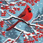 red cardinal on a snowy branch with red winter berries paint by numbers kit