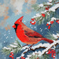 Cardinal on the Snowy Pine paint by numbers kit, red cardinal bird on a snowy pine branch