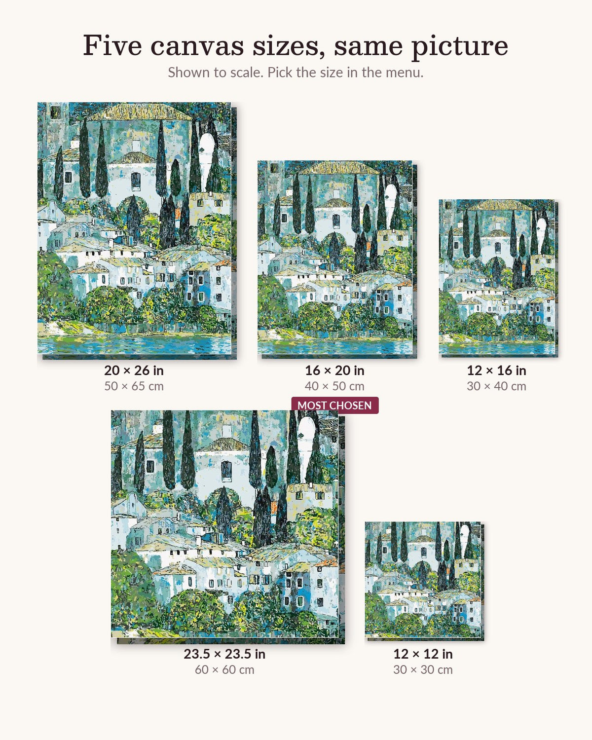 Church in Cassone canvas sizes from 12 x 12 to 23.5 x 23.5 inches