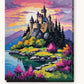 Castle on a Lake at Sunset paint by numbers kit on stretched canvas