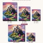 Castle on a Lake at Sunset canvas sizes from 12 x 12 to 23.5 x 23.5 inches