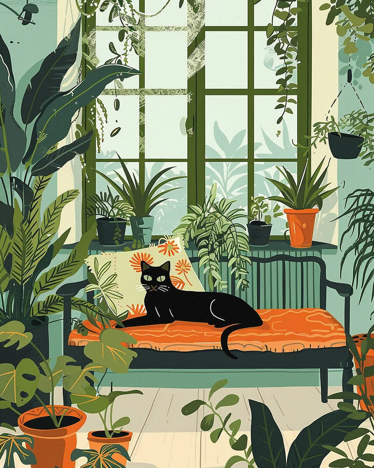 Cat In Living Room Painting - Premium Paint by Numbers Paint
