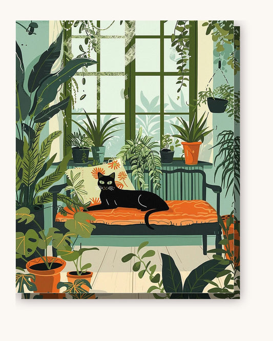 Cat In Living Room paint by numbers kit on stretched canvas