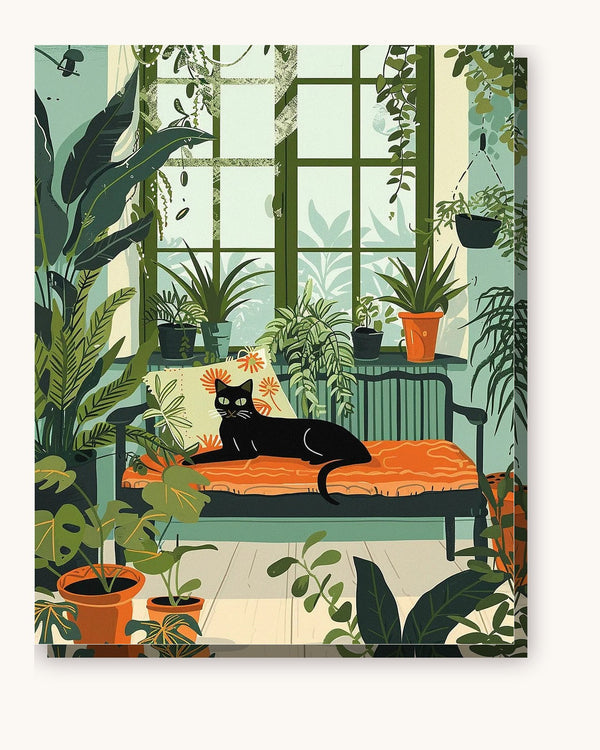 Cat In Living Room paint by numbers kit on stretched canvas