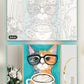 Cat With Glasses And Coffee paint by numbers kit, before and after