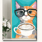 Cat With Glasses And Coffee paint by numbers kit on stretched canvas