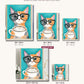 Cat With Glasses And Coffee canvas sizes from 12 x 12 to 23.5 x 23.5 inches