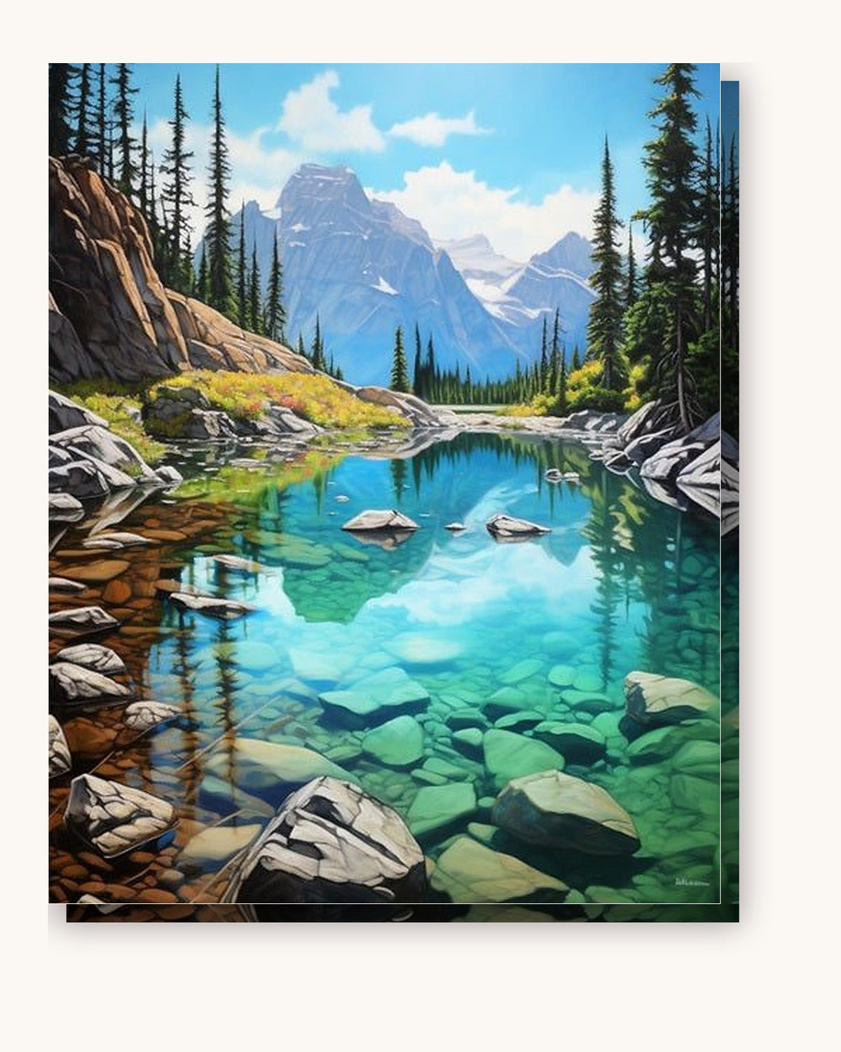 Rocky Mountains Lake Reflection paint by numbers kit on stretched canvas