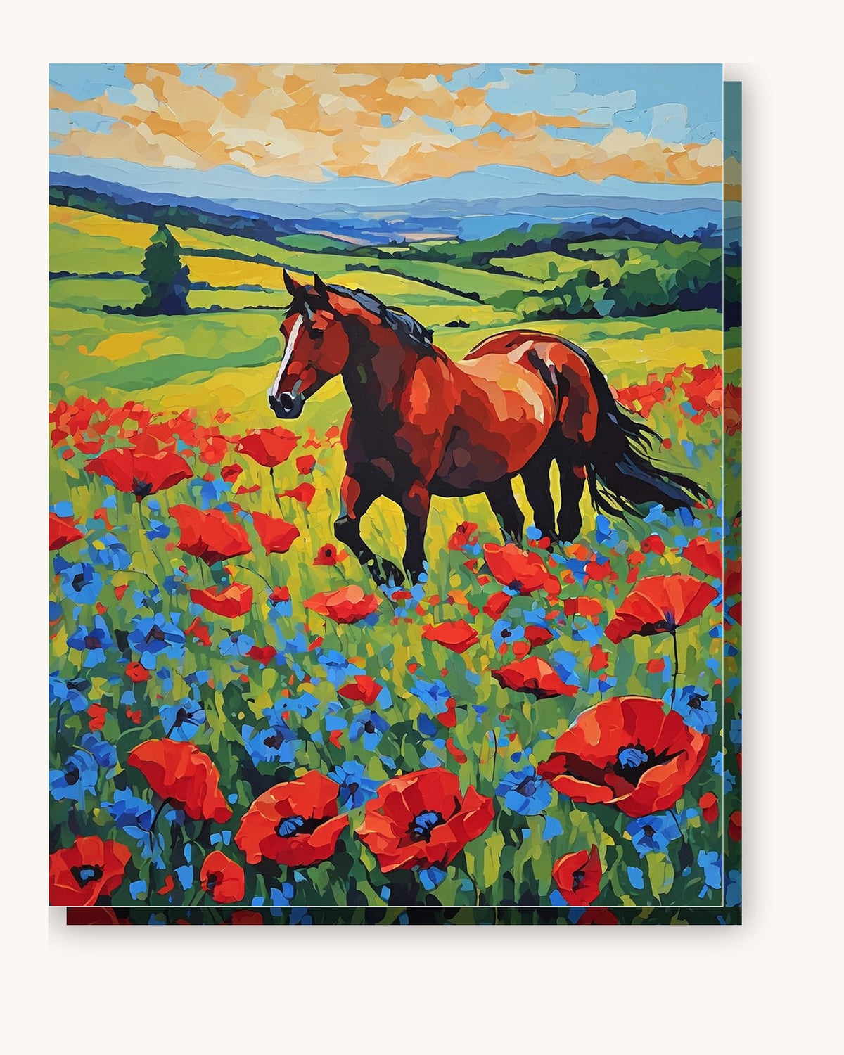 Chestnut Horse in the Wildflowers paint by numbers kit on stretched canvas