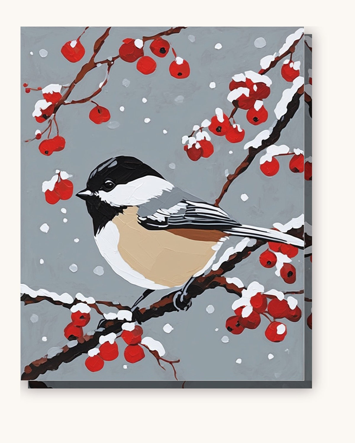 Chickadee in Winter Berries paint by numbers kit on stretched canvas