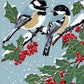 Chickadees on a Frosted Holly Branch paint by numbers kit, two black-capped chickadees on a snowy holly branch with red berries