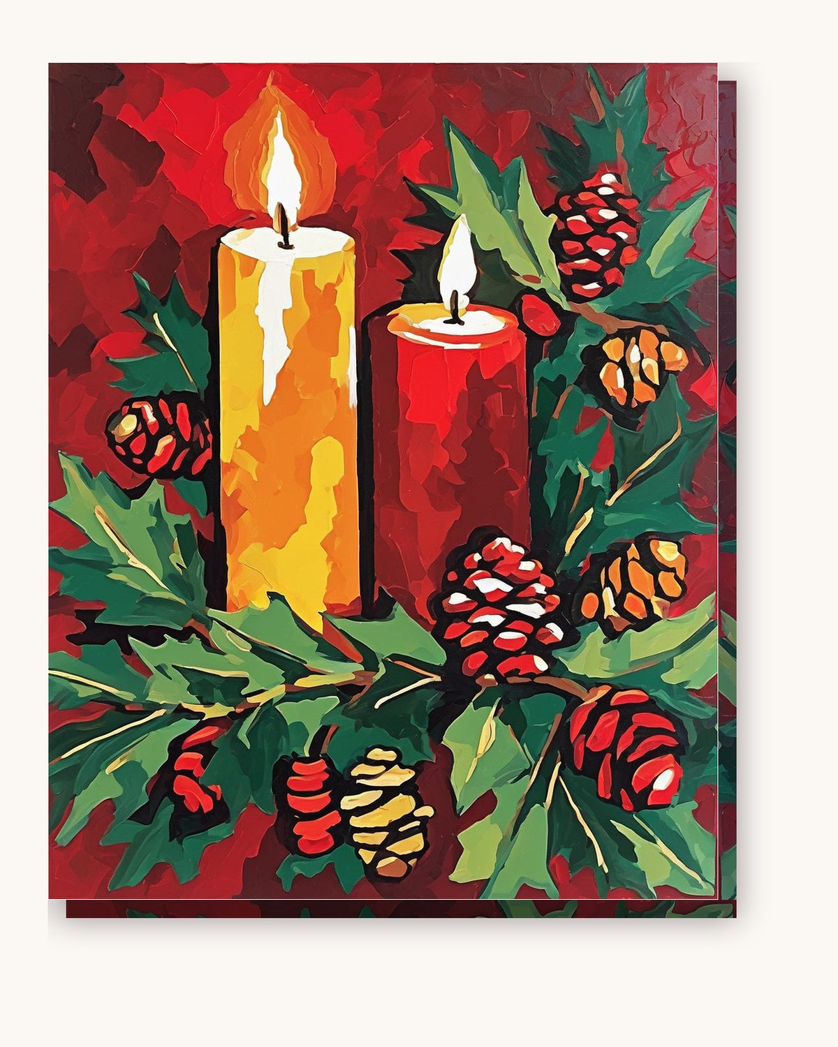 Christmas Candles with Holly and Pine Cones paint by numbers kit on stretched canvas