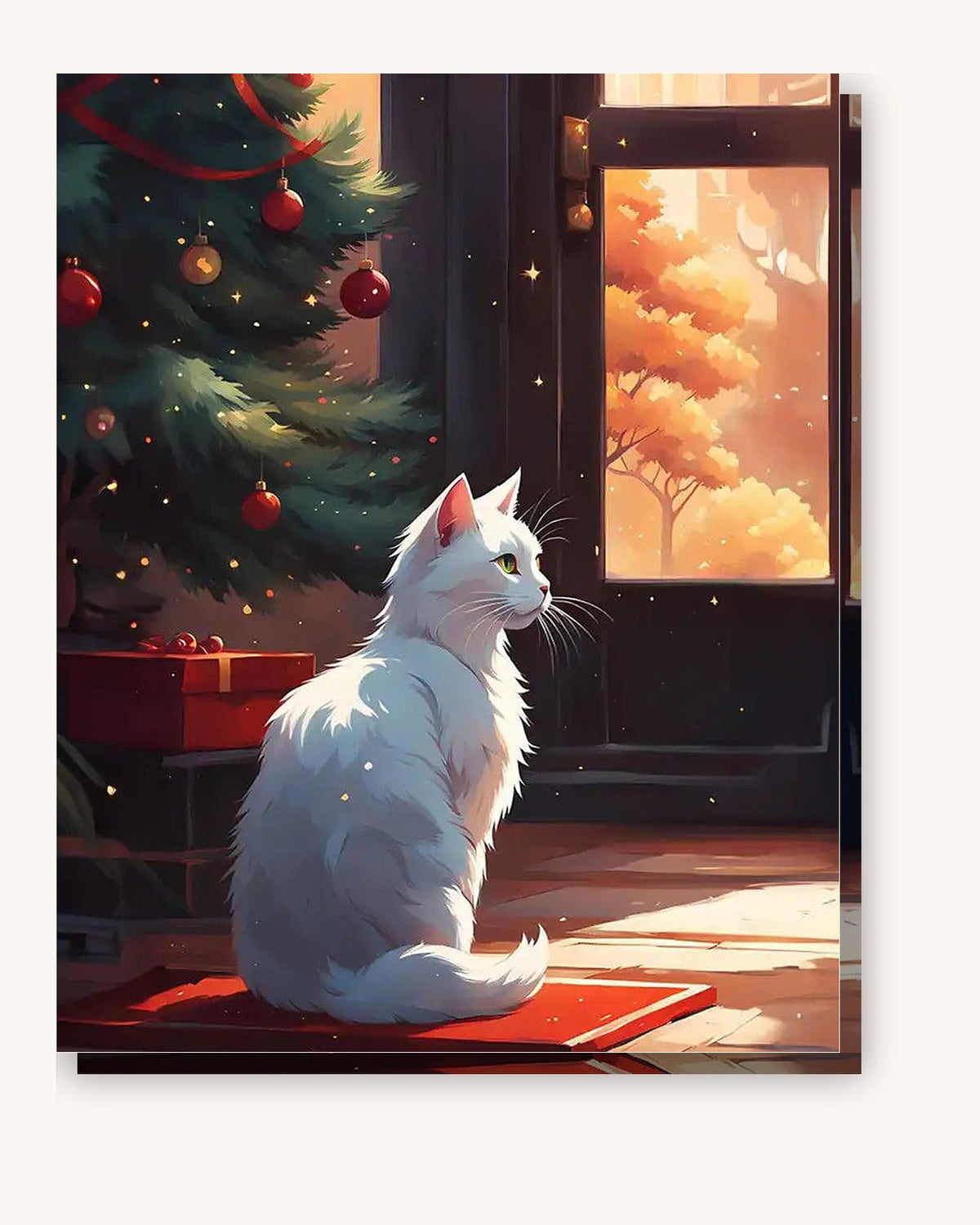 Christmas Cat paint by numbers kit on stretched canvas