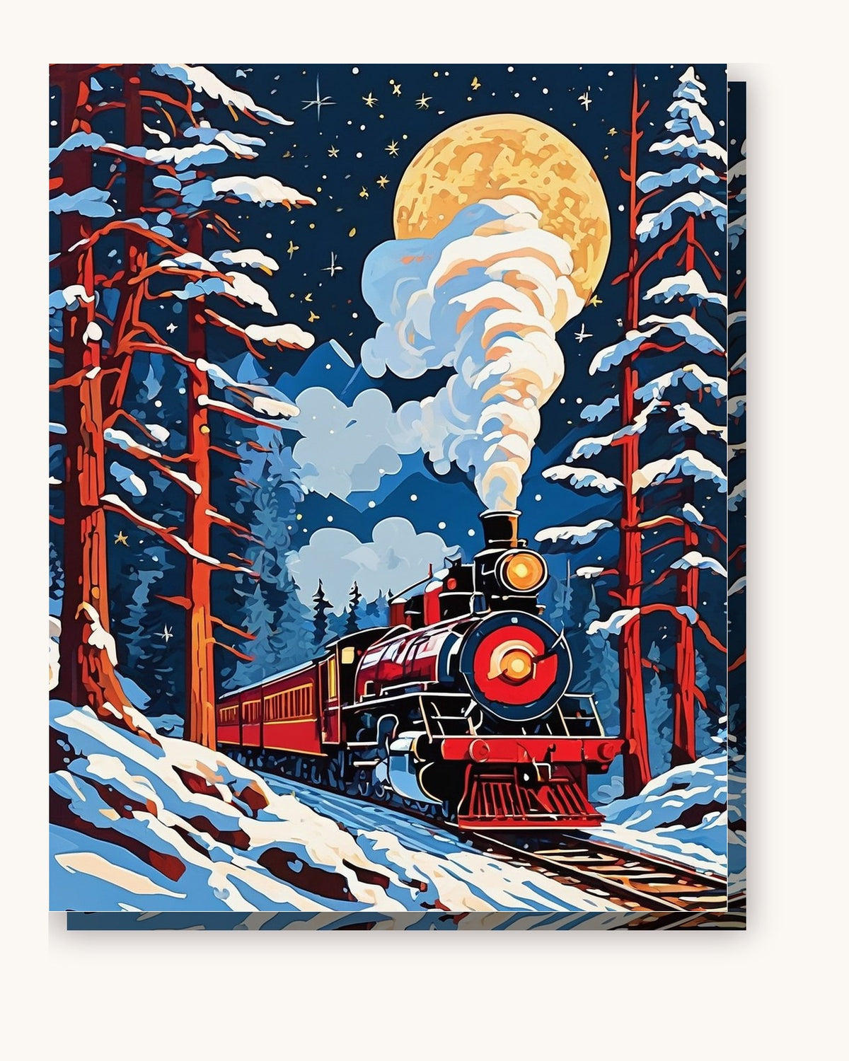 Christmas Eve Train through the Pines paint by numbers kit on stretched canvas