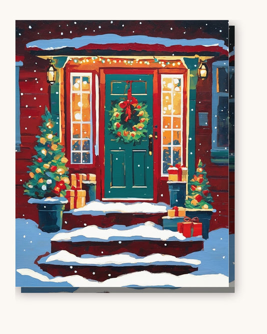 Christmas Front Porch at Night paint by numbers kit on stretched canvas