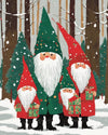 Christmas Gnomes in the Snow paint by numbers kit, gnomes with long hats and white beards holding presents