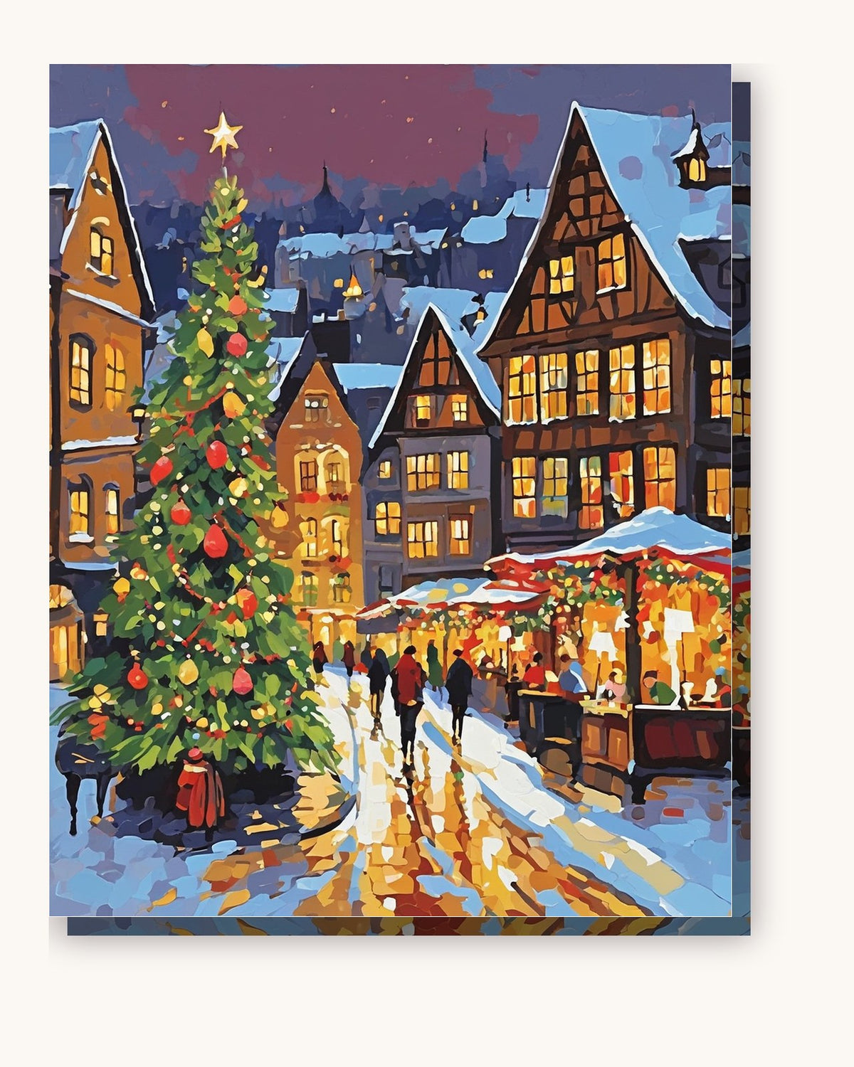 Christmas Market Square at Night paint by numbers kit on stretched canvas