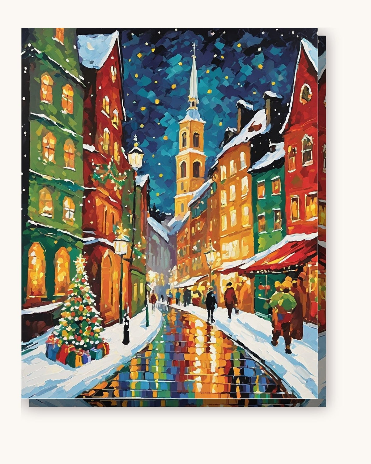 Christmas Market Street paint by numbers kit on stretched canvas