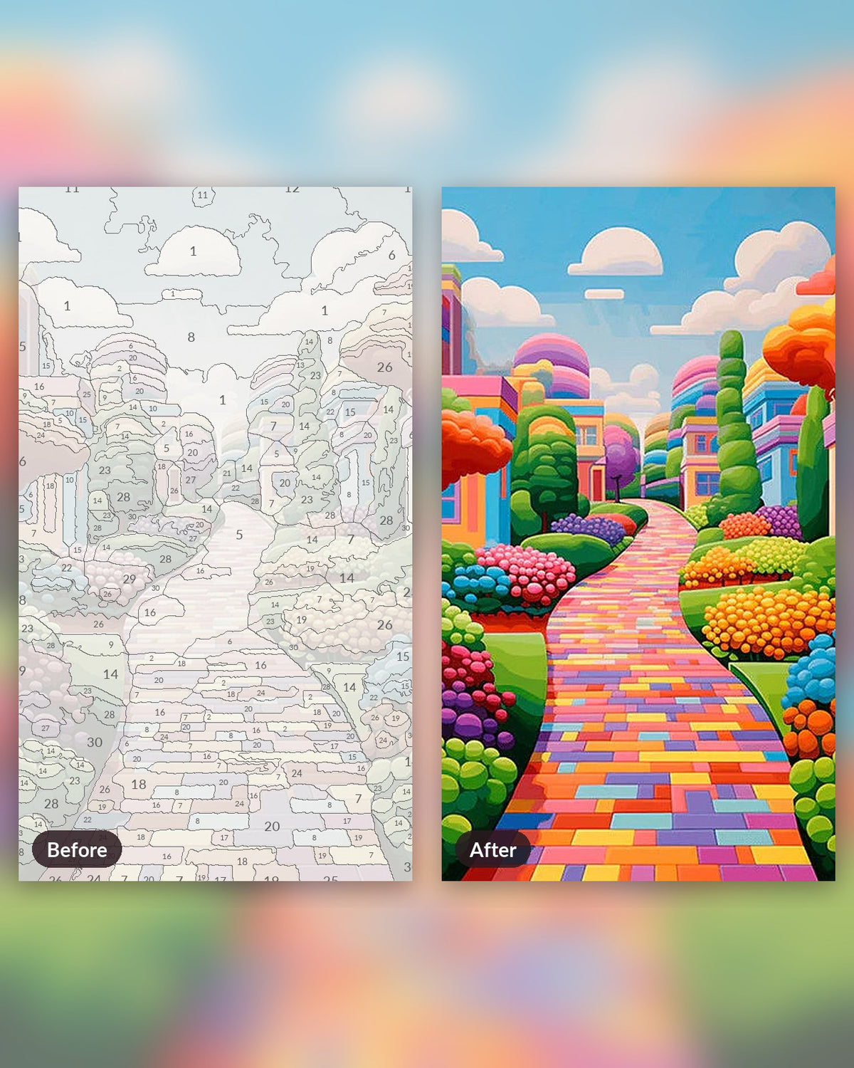 Vivid Walkway paint by numbers kit, before and after
