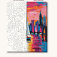 City Skyline with Sailboats at Dusk numbered canvas next to the finished painting