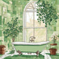 Clawfoot Tub and Eucalyptus paint by numbers kit, white clawfoot bathtub with eucalyptus in a vase