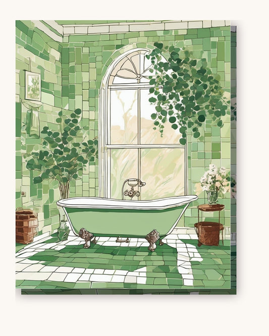 Clawfoot Tub and Eucalyptus paint by numbers kit on stretched canvas