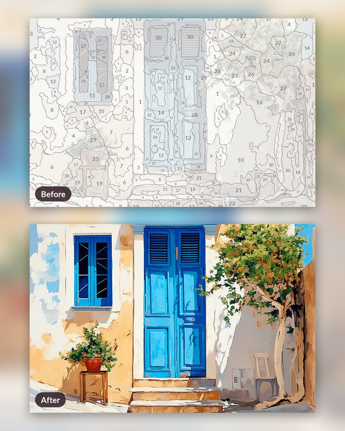 Blue Door paint by numbers kit, before and after