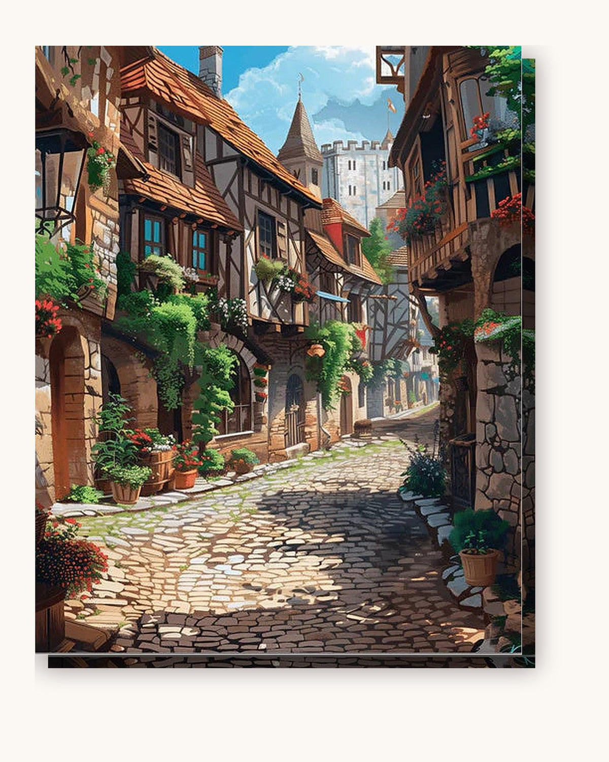 Cobblestone Alley paint by numbers kit on stretched canvas