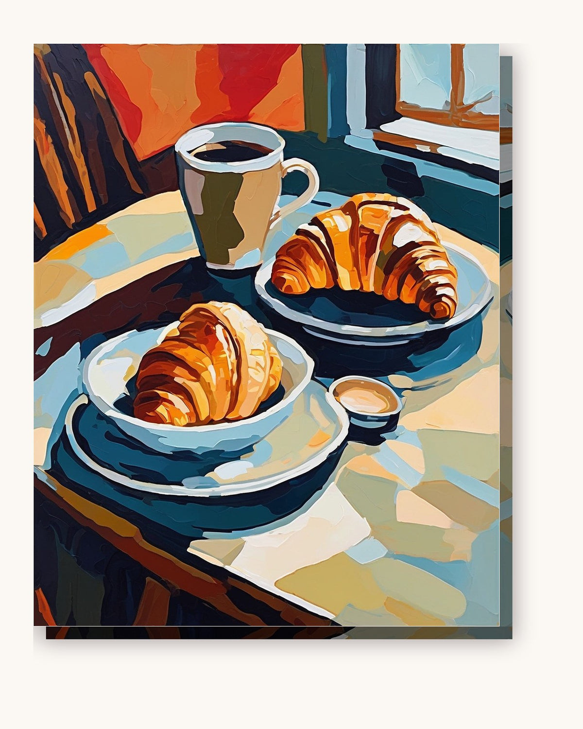 Coffee and Croissants on a Cafe Table paint by numbers kit on stretched canvas