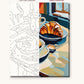 Coffee and Croissants on a Cafe Table numbered canvas next to the finished painting
