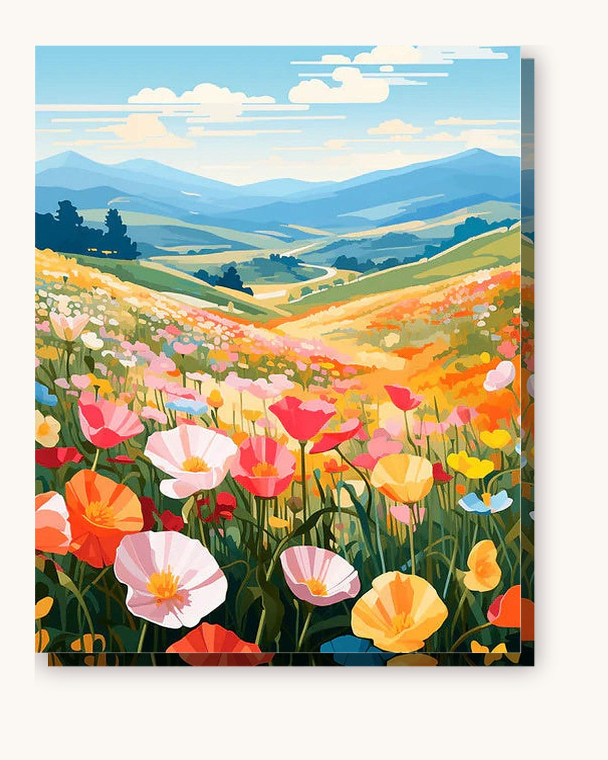Colored Flower Field paint by numbers kit on stretched canvas