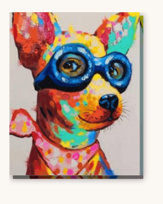 Colorful Dog With Glasses paint by numbers kit on stretched canvas