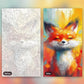 Colorful Fox paint by numbers kit, before and after