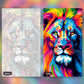 Colorful Lion paint by numbers kit, before and after