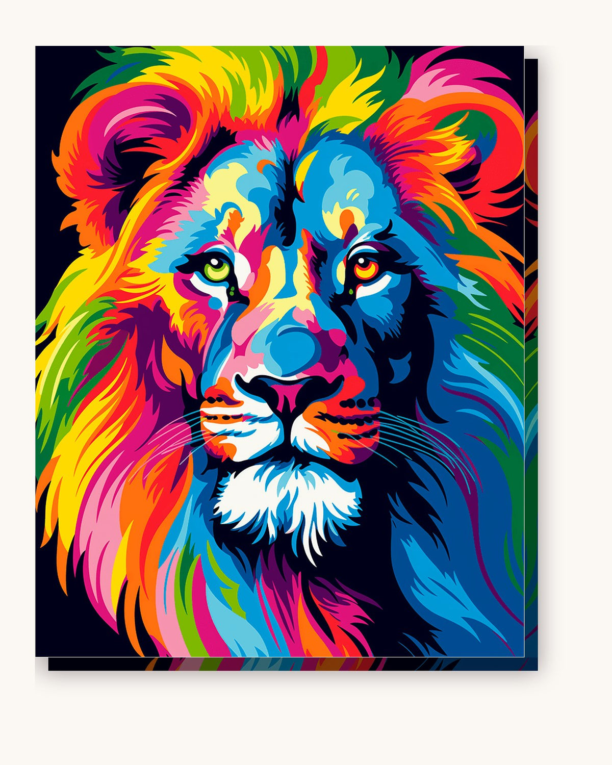 Colorful Lion paint by numbers kit on stretched canvas
