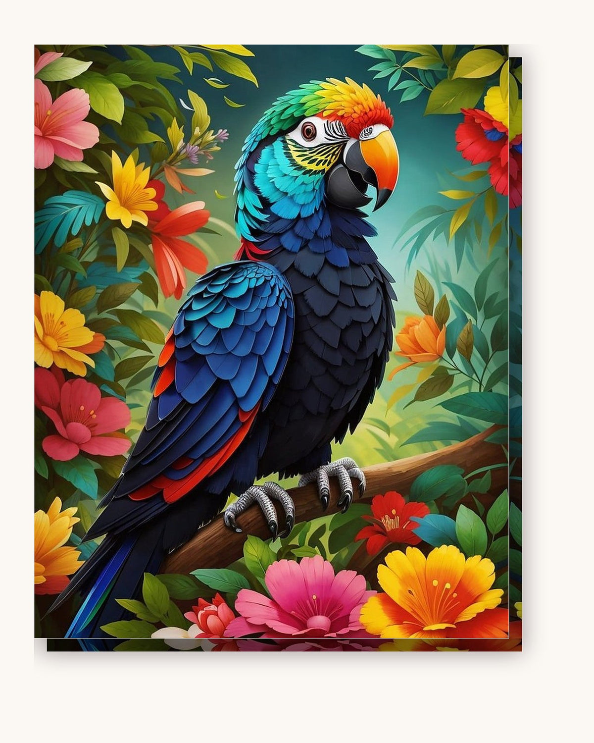 Colorful Parrot paint by numbers kit on stretched canvas