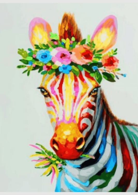 Colorful Zebra With Flowers - Premium Paint by Numbers Kit