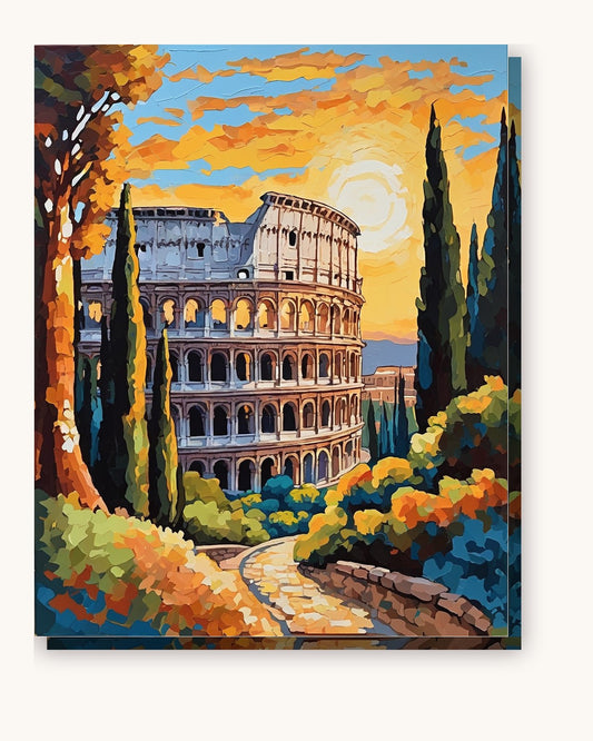 Colosseum at Golden Hour paint by numbers kit on stretched canvas