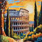 roman colosseum behind cypress trees at golden hour with a stone path, paint by numbers kit