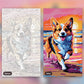 Corgi at the Shore paint by numbers kit, before and after